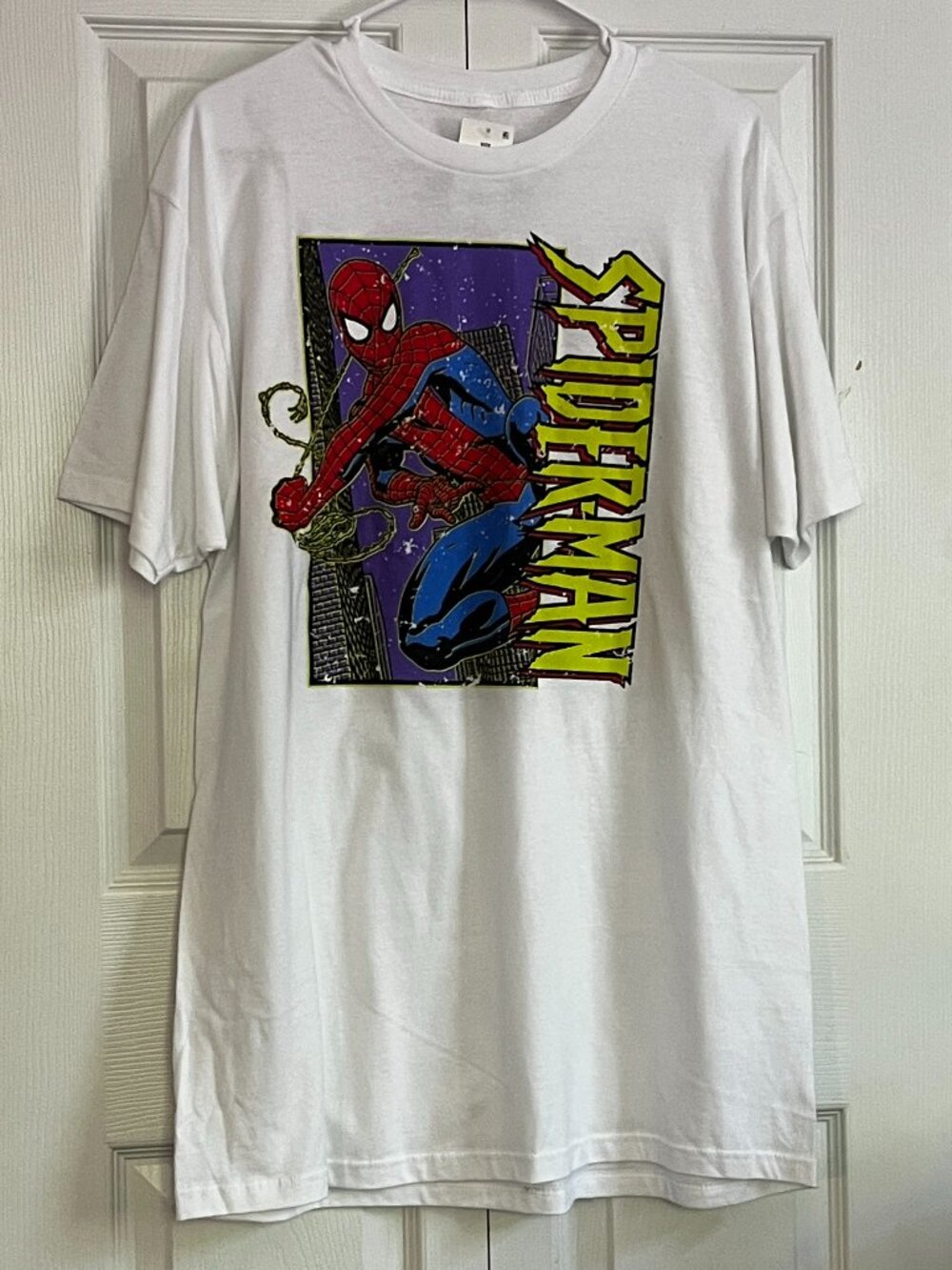 Spider-Man Graphic T-Shirt White Marvel Tee Size XL Men's Comic Print